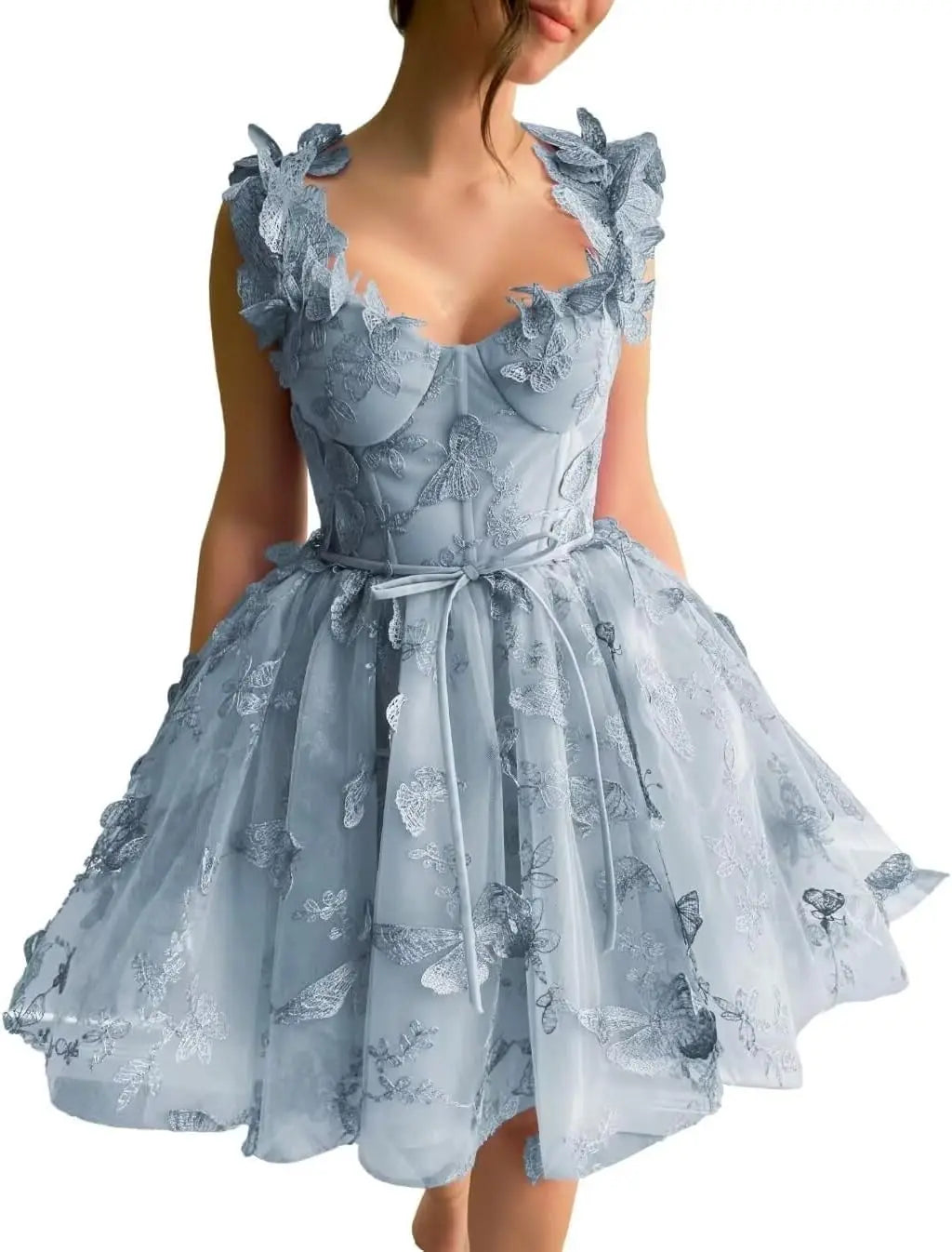 3D-Schmetterlings-Tüll-Heimkehrkleid für Teenager – A-Linie, kurz, Abschlussball, Cocktailkleid, Hochzeitsparty, Kleider mit Schnürung am Rücken 