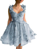3D-Schmetterlings-Tüll-Heimkehrkleid für Teenager – A-Linie, kurz, Abschlussball, Cocktailkleid, Hochzeitsparty, Kleider mit Schnürung am Rücken 