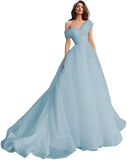Custom made One Shoulder Tulle Prom Dresses Long Quinceanera Dress Ball Gown Organza Puffy Wedding Dress for Bride Bridal Gowns