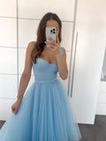 Tulle Tea-Length Prom Dresses High Quality Sweetheart Spaghetti Straps Party & Vacation Wear Elegant Plain A-line Evening Gowns