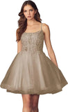 Kurzes Homecoming-Kleid mit Spitzenapplikationen aus Tüll für Teenager mit Spaghettiträgern, Cocktail-, Abschlussball- und Partykleider 