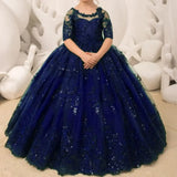 Lace Appliques Princess Kids Birthday Party First Holy Communion Gowns Sequins Flower Girl Dress Pageant Gown For Wedding