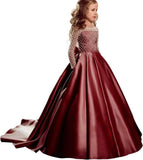 Ball With Bow Satin Floor Length Girl Kids Birthday Party First Holy Communion Gowns Elegant Flower Girl Dresses for Wedding