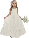 Blumenmädchenkleid Spitze Boho Kleinkindkleider Rüschen Mädchenkleid für Hochzeit Gartenparty Urlaub Kommunion Ärmellos Prinzessin 