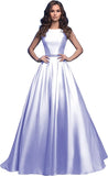 Damen A-Linie Satin Ballkleid Langes Ballkleid Gerafftes Perlenbesetztes Abendkleid Formales Partykleid mit Taschen 