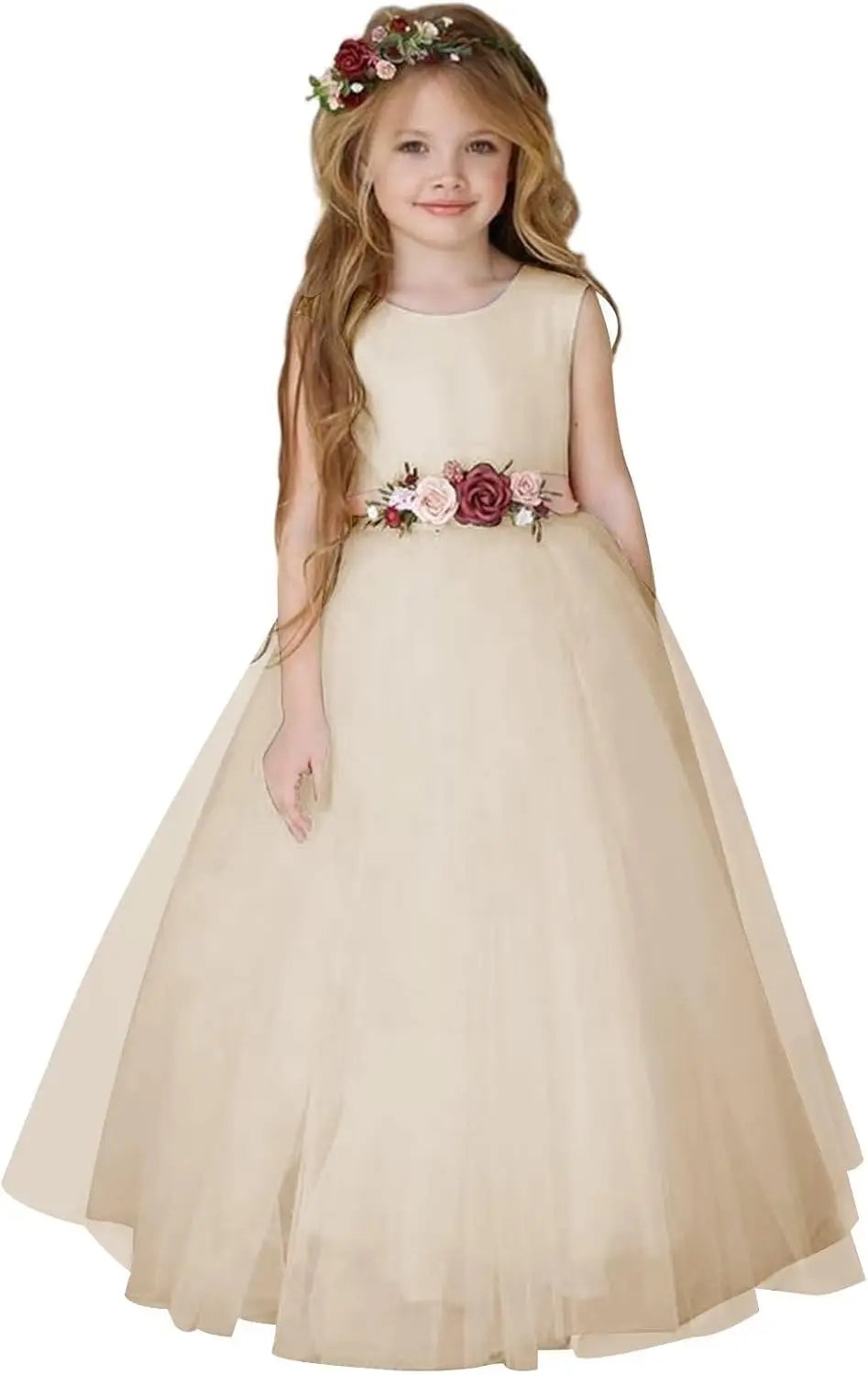 Flower Girl Dresses for Wedding Satin Tulle Princess Pageant Dress with Bow Long A Line Prom Ball Gowns girls party dress