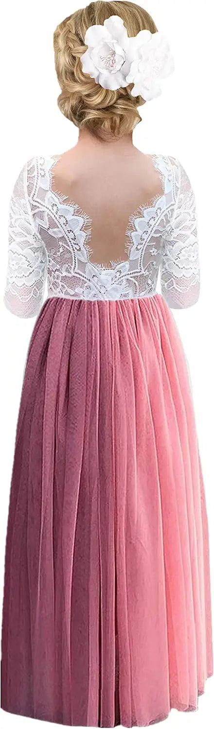 Vestido de tul con tutú recto de corte A con espalda de encaje y rosas para niña, vestido de fiesta para niña de las flores, vestidos para niñas para fiestas y bodas, vestidos de dama de honor 