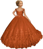 Flower Girl Dress for Weeding Tulle Pageant Dress Lace Appliques Princess Long Ball Gowns for Girls girls dresses for wedding
