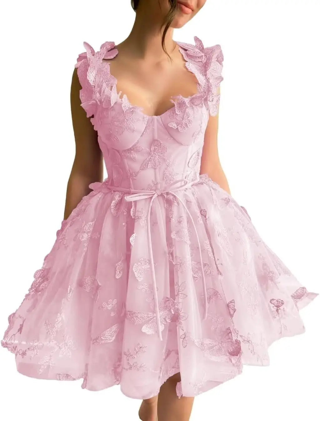 3D-Schmetterlings-Tüll-Heimkehrkleid für Teenager – A-Linie, kurz, Abschlussball, Cocktailkleid, Hochzeitsparty, Kleider mit Schnürung am Rücken 