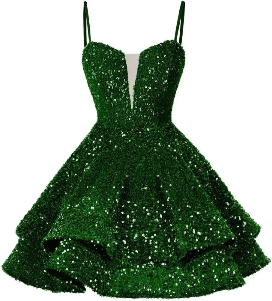 Kurzes Pailletten-Heimkehrkleid für Teenager, funkelnde Ballkleider, Sweet 16-Fotoshooting, Cocktailkleider, Minikleid, Partykleider 