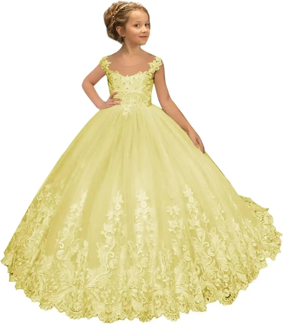 Flower Girl Dress for Weeding Tulle Pageant Dress Lace Appliques Princess Long Ball Gowns for Girls girls dresses for wedding