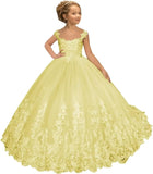 Flower Girl Dress for Weeding Tulle Pageant Dress Lace Appliques Princess Long Ball Gowns for Girls girls dresses for wedding