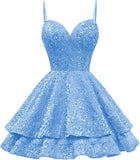 Tiered Sequin Homecoming Dresses Short for Teens 2025 Spaghetti Straps A-Line Prom Dress mini dress  party dresses