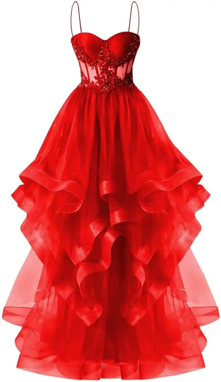 Custom Made Tulle Prom Dresses for Women 2025 Spaghetti Straps Ball Gowns Lace Applique Layered Quinceanera Dresses ball gown