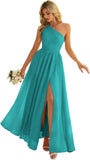 Women's One Shoulder Bridesmaid Dresses for Wedding Chiffon Side Split Reched Formal Evening Dress Sleeveless