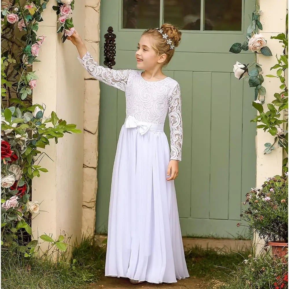 Vestido elegante de primera comunión para niña de las flores, estilo bohemio, de gasa, corte en A, blanco, para dama de honor, para fiesta de bodas, de 2 a 12 años 
