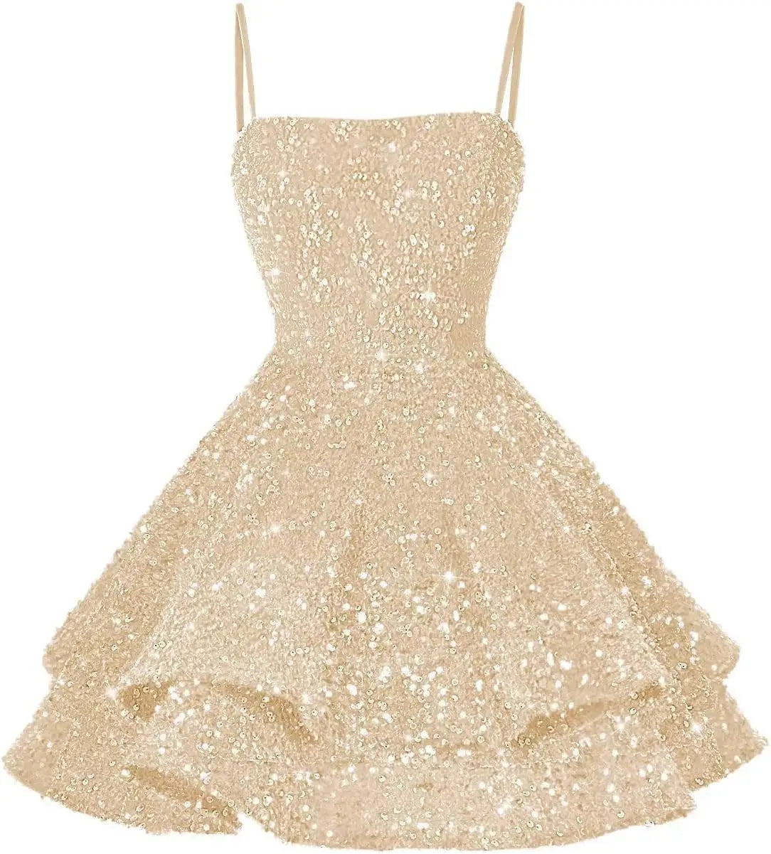 Kurze Pailletten-Heimkehrkleider für Teenager 2025, glitzernde Spaghettiträger, Sweet 16-Abschlussball-Cocktailkleid, Ballkleid, Partykleider 