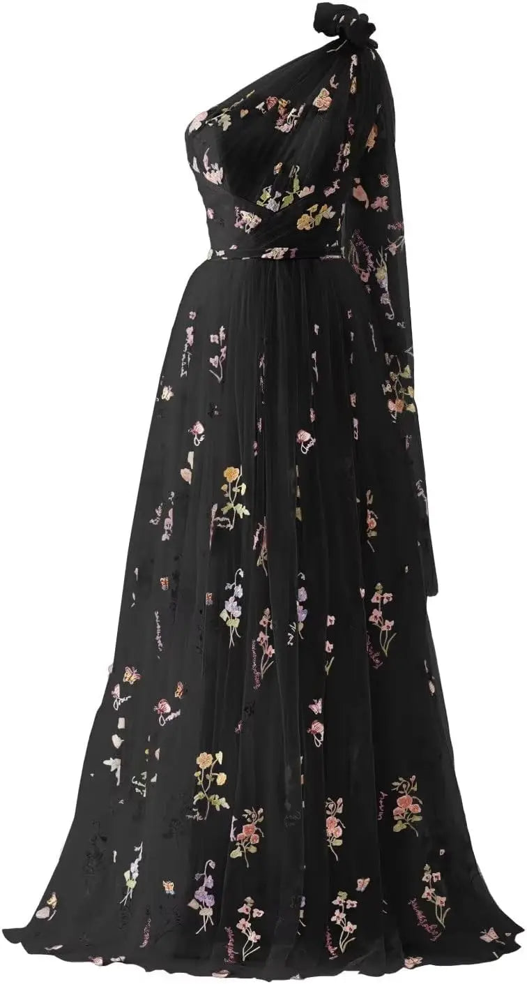 Vestidos de fiesta de tul para mujer con bordado de flores, corte A, largo hasta el suelo, vestidos formales de noche para fiesta 