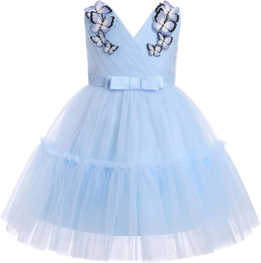 Baby Kids V-Neck Sleeveless Tulle Tutu Princess Special Occasion Party Ball Gown Summer Spring Flower Girl Dresses