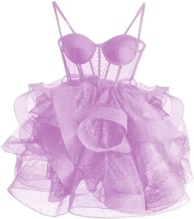 Organza Tüll Homecoming Kleider Spaghettiträger Lagen Kurzes Ballkleid Sweetheart Cocktailkleid Cocktailkleid 