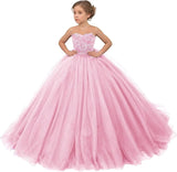 Tulle Flower Girls Dresses Lace Appliques Long Formal Princess Wedding Pageant Ball Gowns for Children
