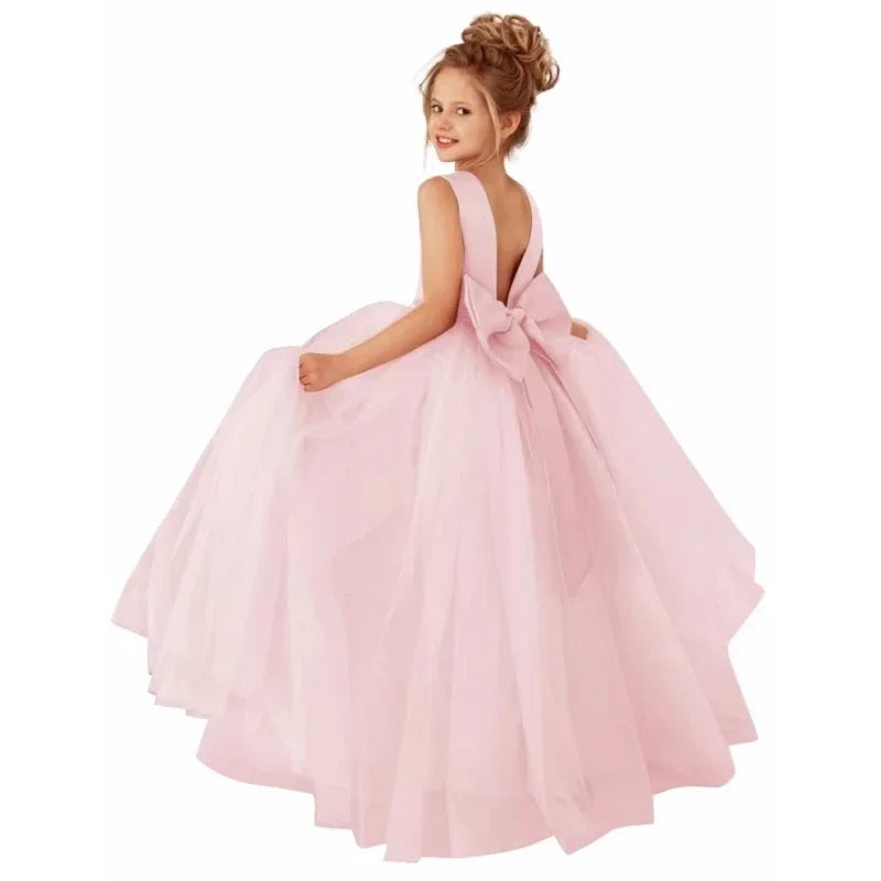Dusty Pink Pearls Belt With Bow For Wedding Birthday Banquet Prom Ball Holy Communion Gowns Customized Flower Girls Dress