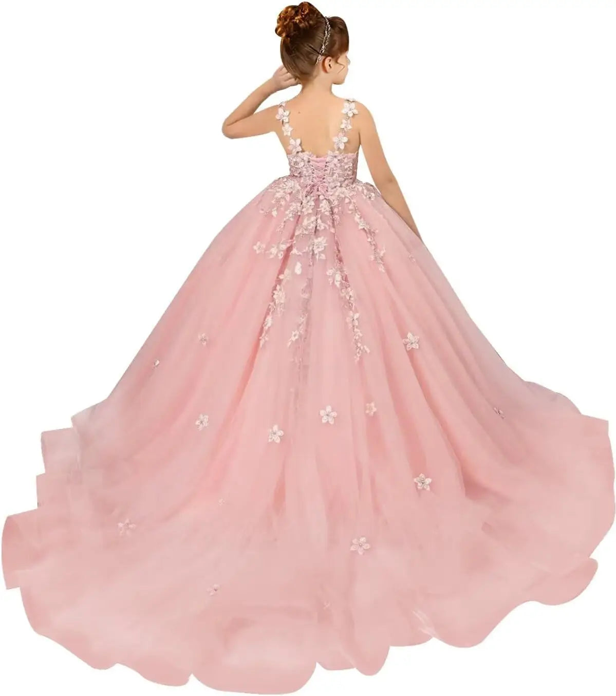 Tulle Flower Girl Dresses for Wedding Floral Appliques Princess Pageant Dress Girls Birthday Party Ball Gown