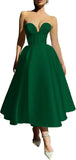 Strapless Prom Dresses 2025 Sweetheart Satin Tea Length Puffy Party Dresses for Women simple wedding dress short wedding dress