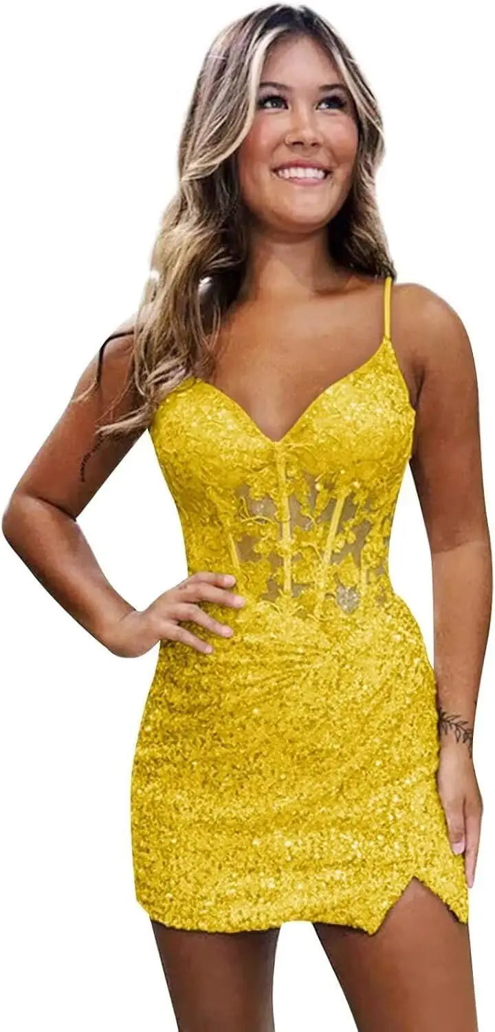 Sparkly Sequin Homecoming Dresses for Teens Short Tight Appliques Mini Formal Prom Cocktail Gown 2025 Wedding Party Dresses