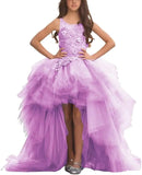 Blumenmädchenkleid für Mädchen, hoch und niedrig, Festzugskleider, gestufte Tüllapplikationen, Prinzessin, formelle Party, Ballkleid, Festzug für Mädchen 