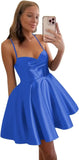 Spaghetti Straps Satin Homecoming Dresses for Women Short Halter Formal Prom Dresses with Pockets Graduation Mini Dress