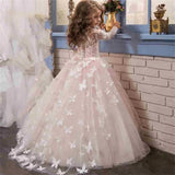 Butterfly Lace Appliques Long Sleeve Flower Girl Dress for Wedding Birthday Ball Gown First Holy Communion Celebration Dresses