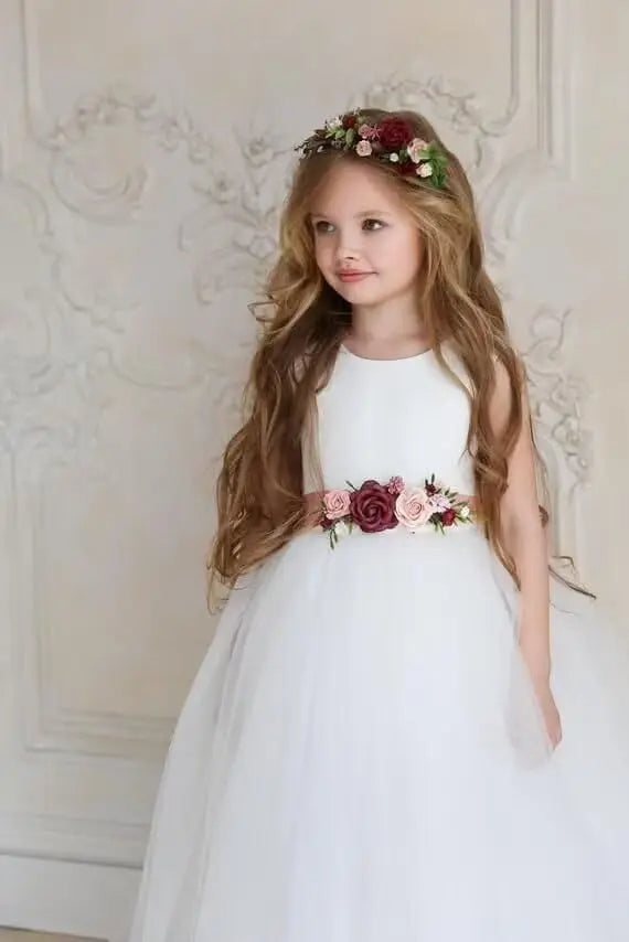 Flower Girl Dresses for Wedding Satin Tulle Princess Pageant Dress with Bow Long A Line Prom Ball Gowns girls party dress