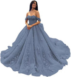 3D Floral Quinceanera Dresses Lace Beaded Party Gowns Off Shoudler Tulle Ball Gown for Sweet 15 16 Dresses