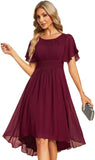 Vestido de gasa con cuello redondo y cintura plisada para mujer, manga corta, para invitada de boda, dama de honor, fiesta, graduación 