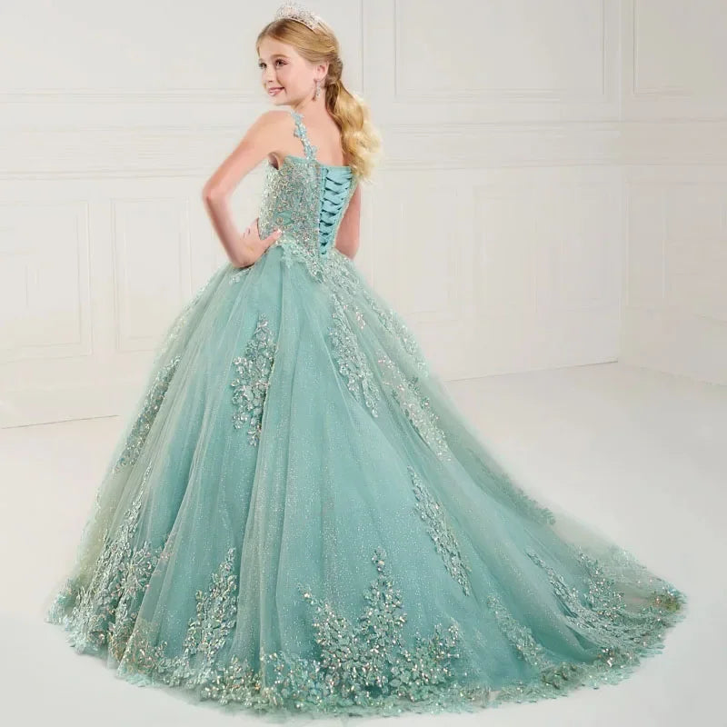 Apliques de flores de tul verde claro sin mangas para bodas, graduaciones, fiestas de cumpleaños, banquetes, vestidos de princesa, vestidos de niña de las flores 