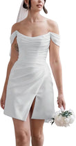 Kurze Brautkleider für die Braut, Strand, Spitzenapplikation, Tüll, trägerlos, Boho-Korsett, Mini-Brautkleid, Satin-Brautkleid mit Ärmeln 