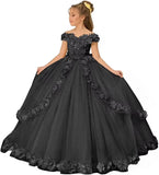 Vestido de tul para niña de las flores, para boda, con hombros descubiertos, para desfile, con flores 3D, estilo princesa, para fiesta 