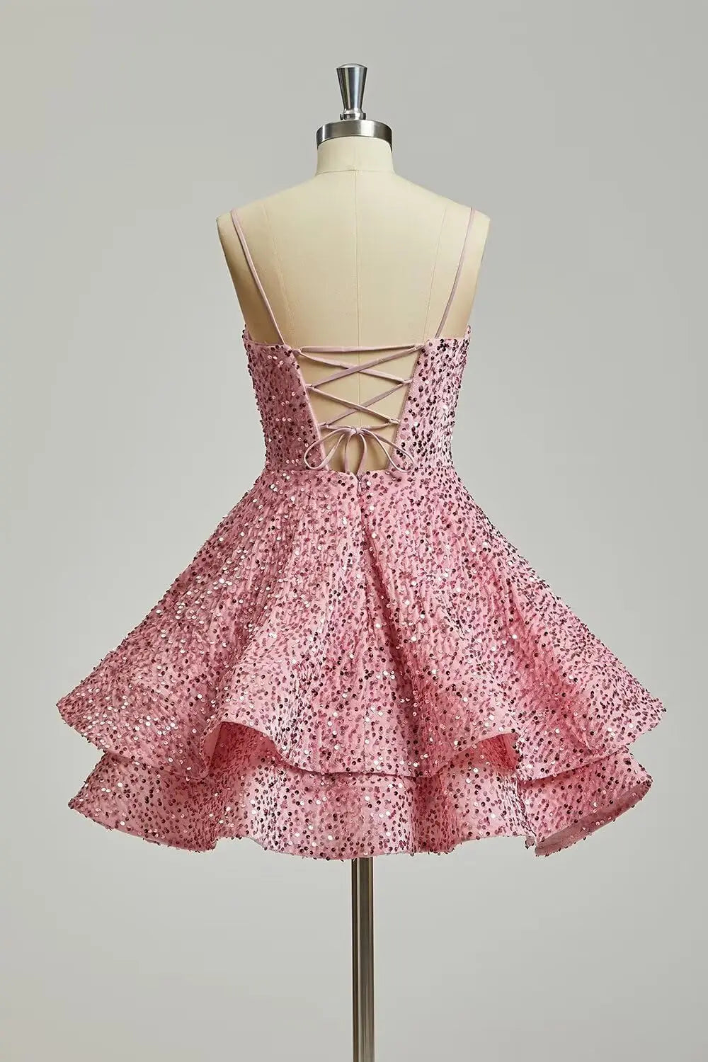 Sparkly Sequin Homecoming Dresses for Teens 2025 Short V Neck A Line Tiered Mini Formal Prom Cocktail Gown Above Knee Club Dress