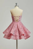 Sparkly Sequin Homecoming Dresses for Teens 2025 Short V Neck A Line Tiered Mini Formal Prom Cocktail Gown Above Knee Club Dress