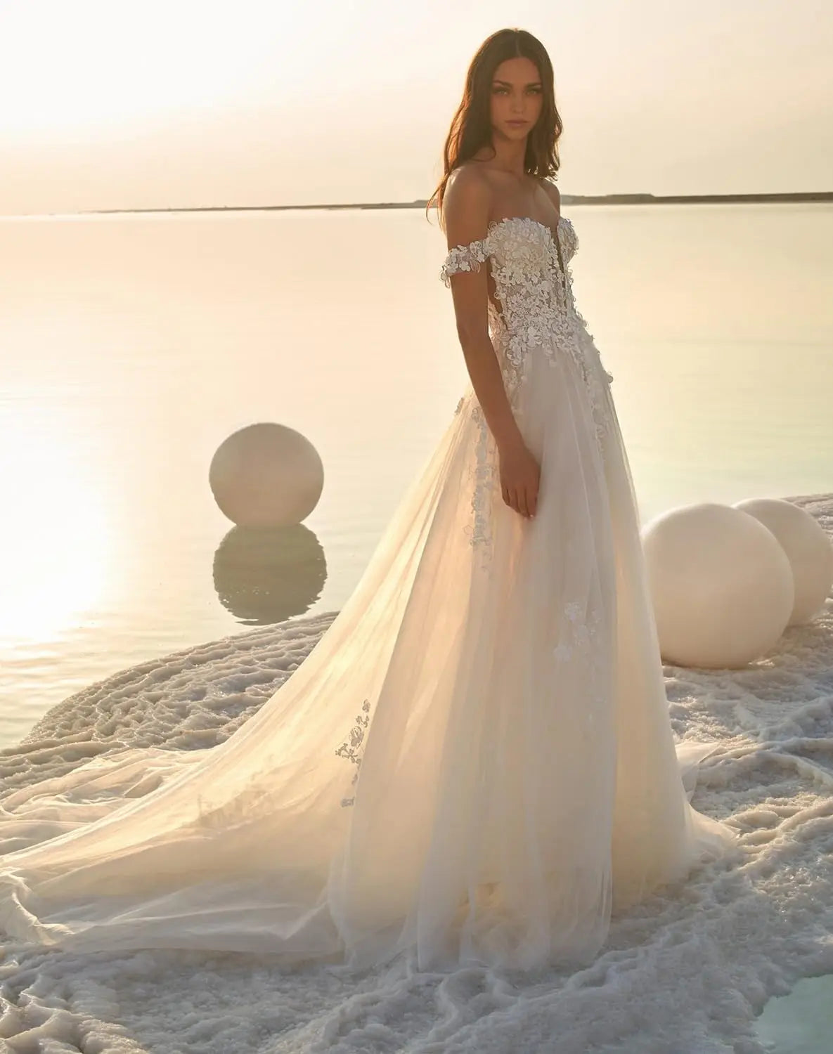 Vestidos de novia con apliques de encaje para novia 2025, vestidos de novia para bodas en la playa para mujeres, vestido de novia de talla grande 