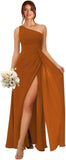 One Shoulder Bridesmaid Dresses for Women Long Ruched Chiffon A Line Formal Evening Dress with Slit prom dresses
