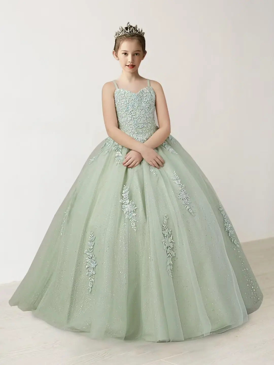 Lace Applique Tulle Pageant Gowns for Girls Ball Gown Flower Girl Dress Princess Toddler Kids Prom Pageant   Dress