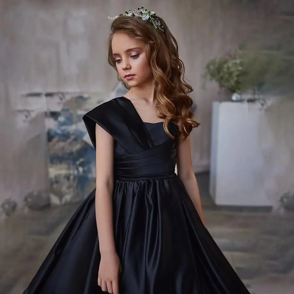 Satin One Shoulder Flower Girl Dresses for Wedding Ball Gown Puffy Pageant Gown Cute First Communion Dress princess dress