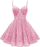 Spaghetti Straps Sequin Homecoming Dress Short Prom Gown with Pockets Evening Party Gowns cocktail dress  party mini dresses