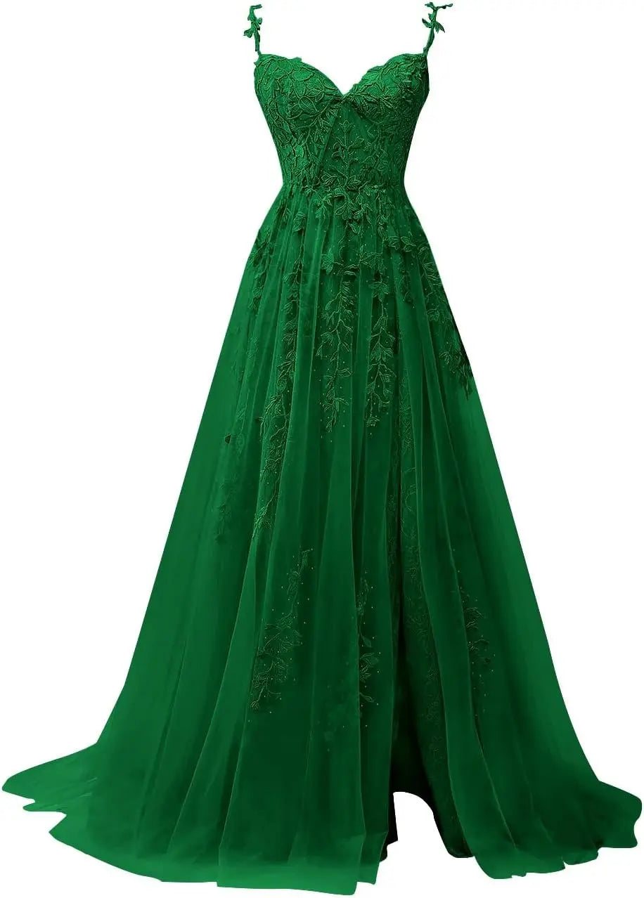 Vestidos de fiesta con apliques de encaje hechos a medida para adolescentes, vestidos largos de tul con abertura, vestidos de noche formales, vestidos de fiesta de boda 