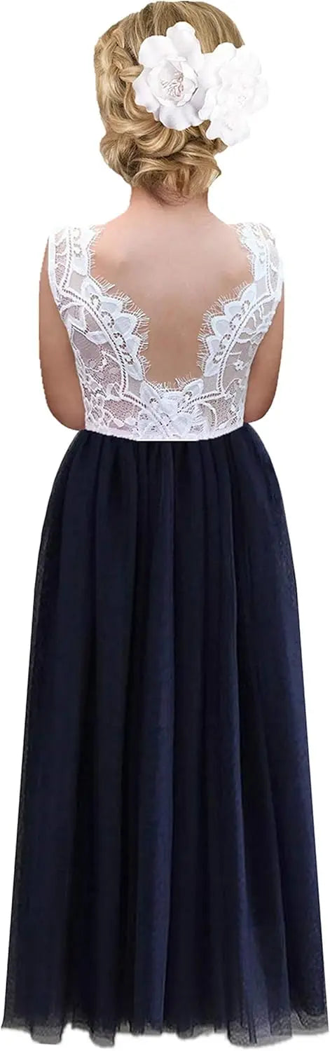 Vestido de tul con tutú recto de corte A con espalda de encaje y rosas para niña, vestido de fiesta para niña de las flores, vestidos para niñas para fiestas y bodas, vestidos de dama de honor 