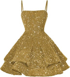 Kurze Pailletten-Heimkehrkleider für Teenager 2025, glitzernde Spaghettiträger, Sweet 16-Abschlussball-Cocktailkleid, Ballkleid, Partykleider 