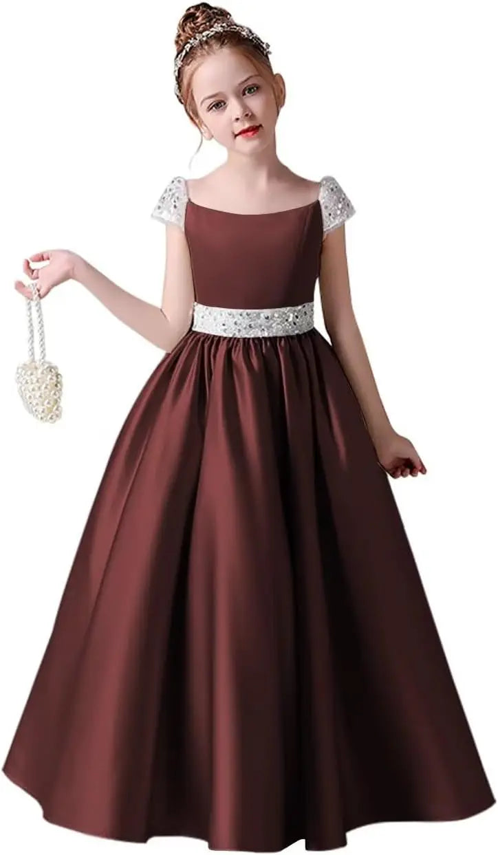 Festzugskleider für Mädchen, Satin, Blumenmädchenkleid, Flügelärmel, Ballkleid mit Pailletten, Prinzessinnenkleid für Geburtstagsparty, Festzugskleid für Mädchen 