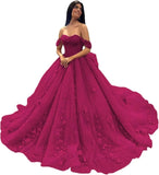 3D Floral Quinceanera Dresses Lace Beaded Party Gowns Off Shoudler Tulle Ball Gown for Sweet 15 16 Dresses
